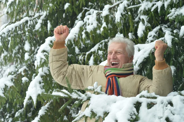 Senior man standing  in winter — Stock Photo, Image