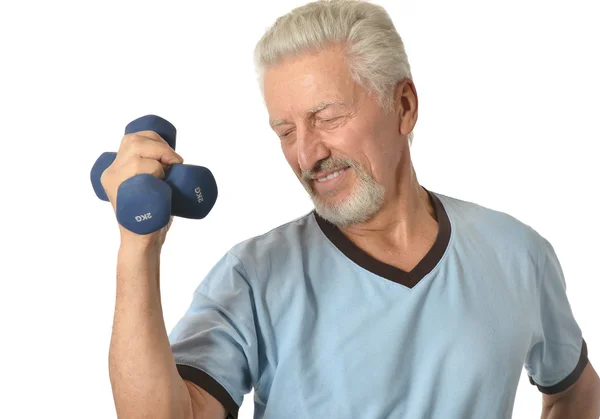 Senior man Standing With Dumbbell — Stock Photo, Image