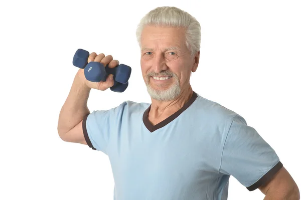 Senior man Standing With Dumbbell — Stock Photo, Image