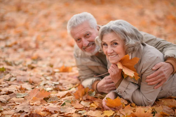 Seniorenpaar im Herbstpark — Stockfoto