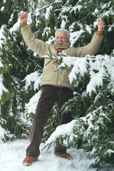 Senior man standing  in winter — Stock Photo, Image