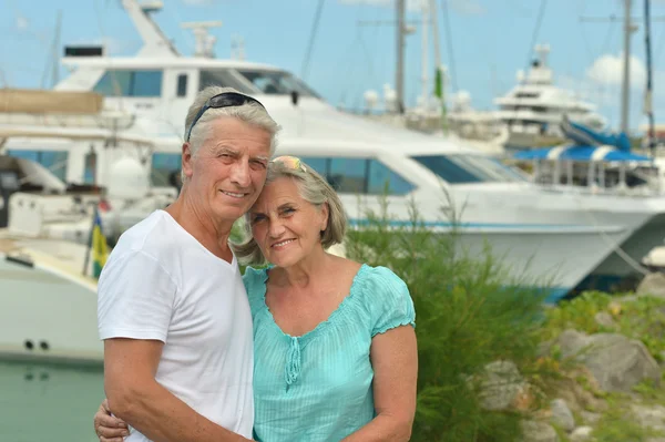 Senior couple on the pier — Stock Photo, Image