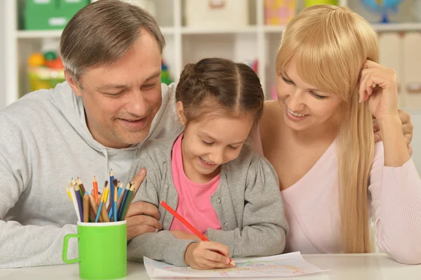 Porträtt av glad familj målning Stockfoto