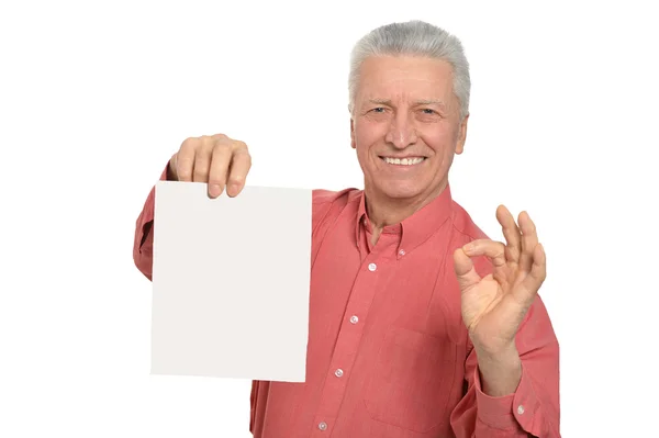 Senior man with blank — Stock Photo, Image