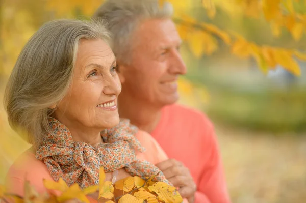 Coppia Senior nel parco autunnale — Foto Stock