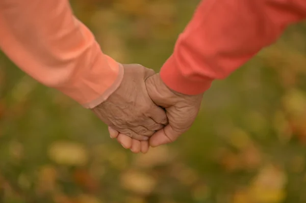 Elderly couple holding hands — Stock Photo, Image