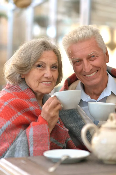 Oudere echtpaar drinken thee — Stockfoto