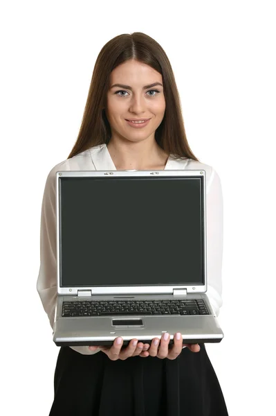 Dizüstü bilgisayar ile güzel bir kadın — Stok fotoğraf