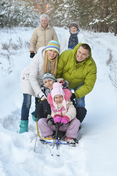 家庭在冬季雪地车 — 图库照片