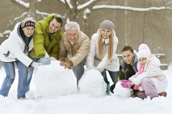 Famille jouant dans la neige fraîche — Photo