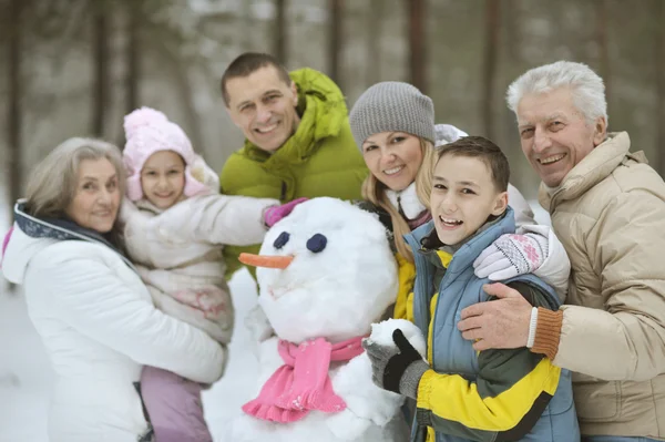 Familie spelen in de verse sneeuw — Stockfoto