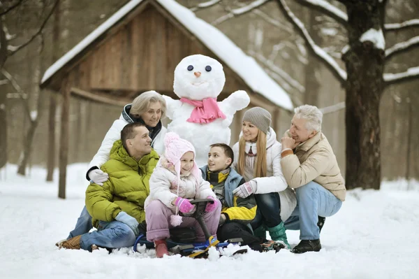 Família brincando na neve fresca — Fotografia de Stock