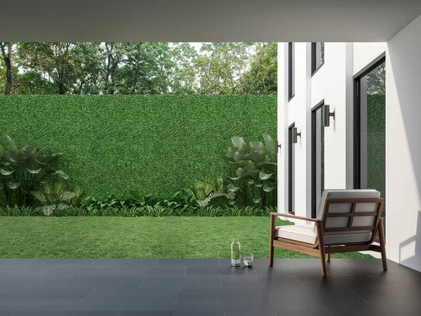 Modern Style Indoor Terrace Garden Courtyard Render Black Tile Floor — Stock Photo, Image