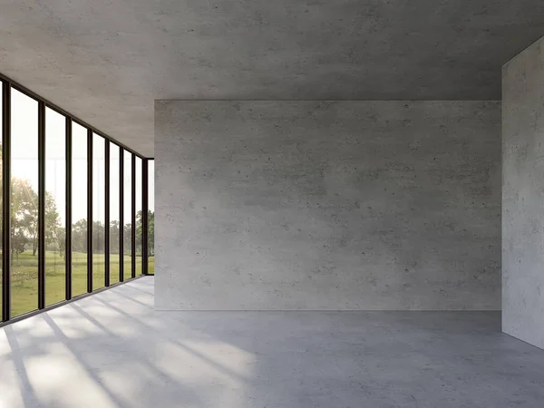 Empty Concrete Room Nature View Render Polished Concrete Floor Wall — Stock Photo, Image