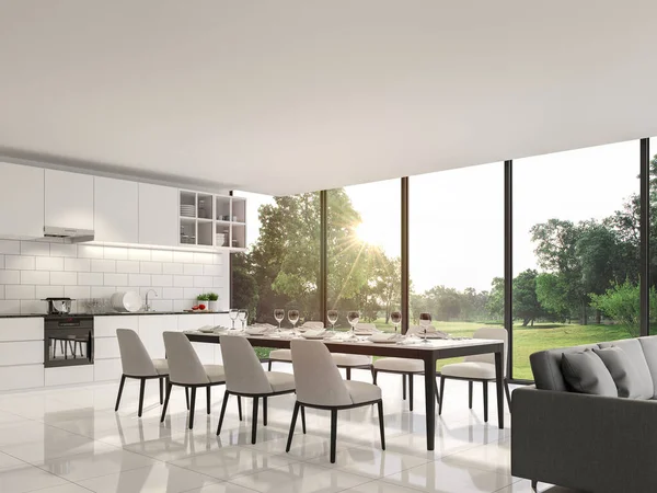 Modern Black White Dining Room Pantry Garden View Render Rooms — Stock Photo, Image