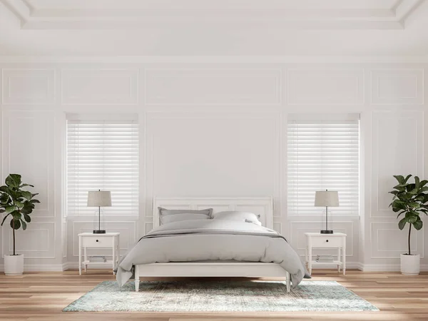 Quarto Luxuoso Com Branco Branco Paredes Clássicas Render Quartos Têm — Fotografia de Stock