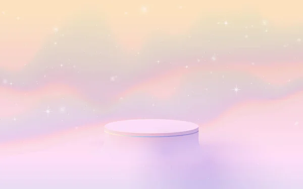 Soft Pink Circle Podium Display Fantasy Sky Pastel Color Background —  Vetores de Stock