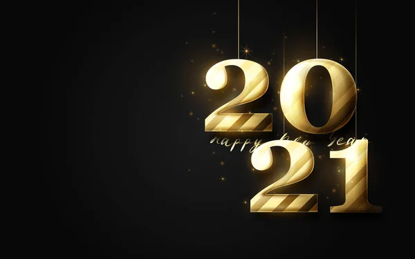 Feliz Año Nuevo Decoraciones Navidad Colgando Número Oro 2021 Saludos — Archivo Imágenes Vectoriales