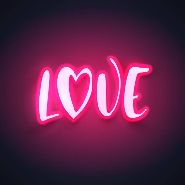 Sevgililer Günü için modern neon kaligrafi. Vektör illüstrasyonu