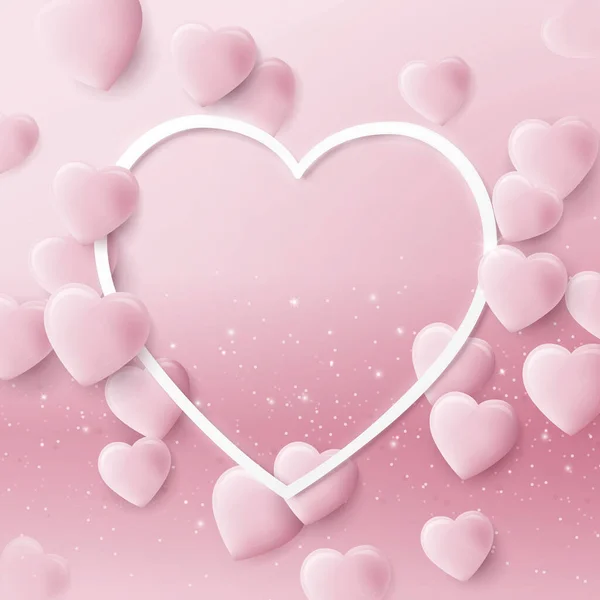 Fondo Del Día San Valentín Con Corazones Marco Color Rosa — Vector de stock