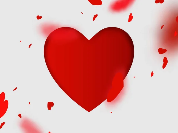 Día San Valentín Con Corazón Confeti Caída Papel Corazón Grande — Vector de stock