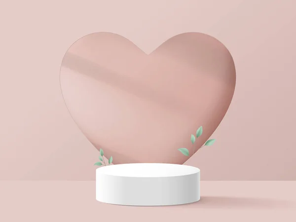 Podium Blanc Avec Mur Cœur Saint Valentin Conception Minimale Illustration — Image vectorielle