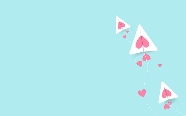 Saint Valentin Avec Avion Coupé Coeurs Concept Art Papier Illustration — Image vectorielle