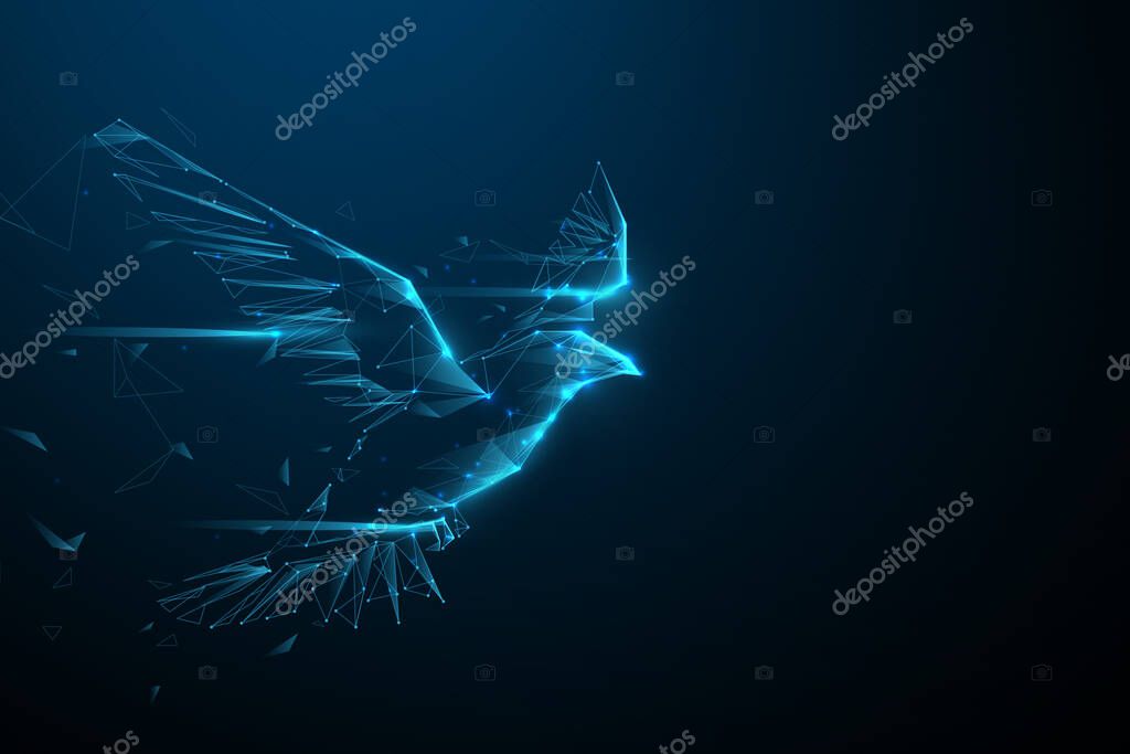 Eagle flying swoop from lines, triangles, and particle style design. Illustration vector