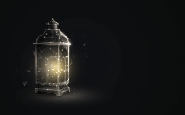 Ornamental Arabic Lantern Burning Candle Glowing Ramadan Kareem Low Poly — Image vectorielle