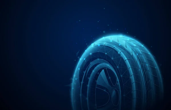 Technology Car Tire Background Low Poly Geometric Wire Particles Lines — Archivo Imágenes Vectoriales