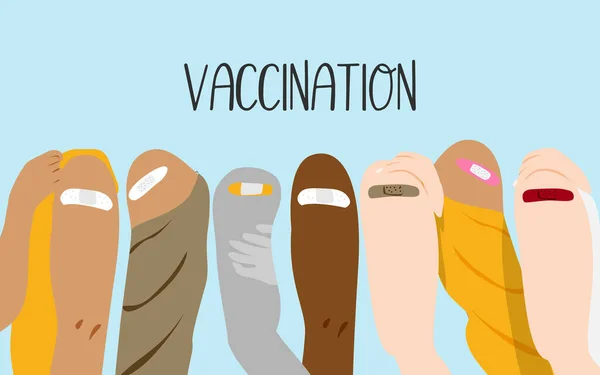 Mensen Kregen Een Vaccin Met Een Verband Bovenarm Immunisatie Gepassioneerd — Stockvector