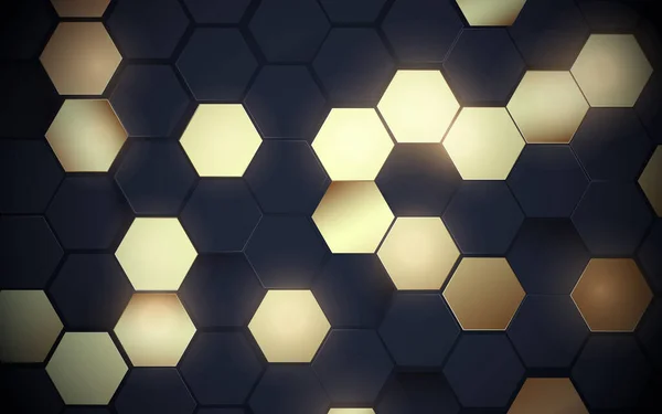 要旨未来技術デジタルハイテクの背景を持つ黒と輝く金六角形のパターン ラグジュアリーなコンセプト ベクターイラスト — ストックベクタ