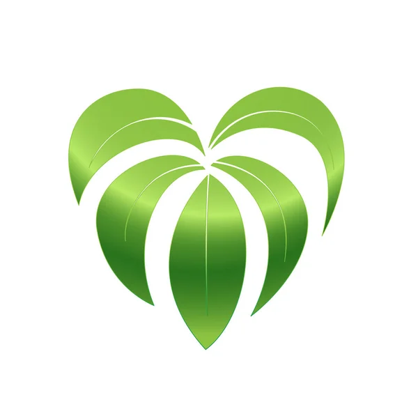 Αγάπη Φύση Πράσινο Φύλλο Και Λογότυπο Σχήμα Καρδιάς Εικονογράφηση Διανύσματος — Διανυσματικό Αρχείο