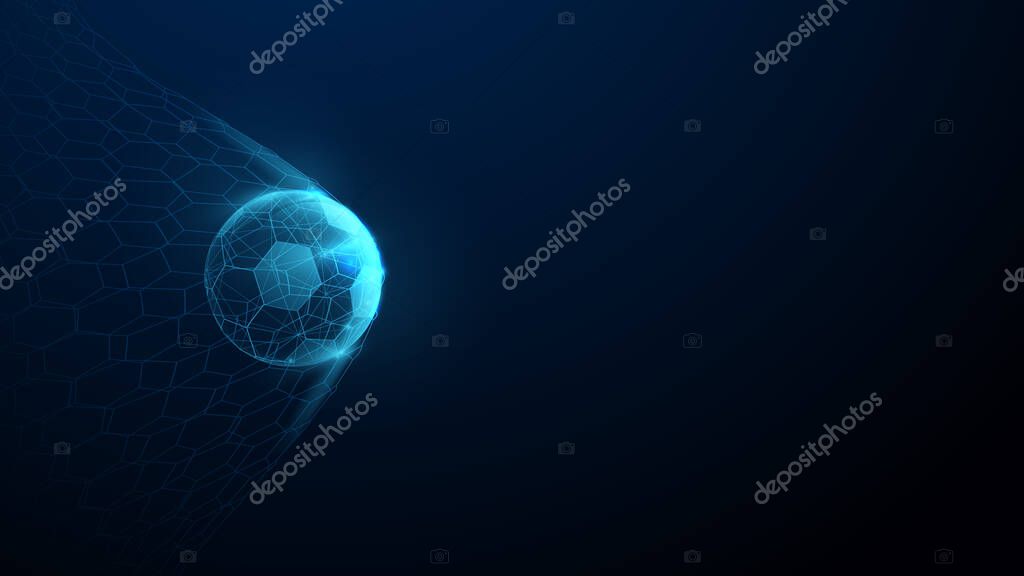 Soccer ball in goal with low polygon line, triangles and particle style design. Illustration vector