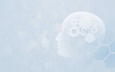 Yapay zeka. İnsan kafası ana hatları. Fütürist teknoloji ve mühendislik kavramı. Vektör illüstrasyonu