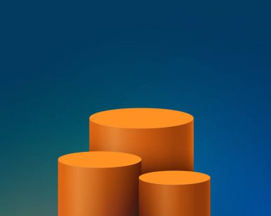 Turuncu ürün gösterim modeli. Mavi arka planda 3D podyum. Vektör illüstrasyonu