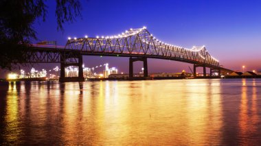 Baton Rouge Bridge Over Mississippi River in Louisiana at Night clipart