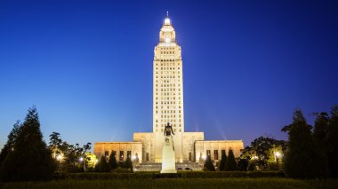 Louisiana State Capitol Building in Baton Rouge at Night clipart
