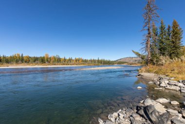 Grand Teton Ulusal Parkı 'nda sonbaharda Wyoming' de manzaralı Yılan Nehri