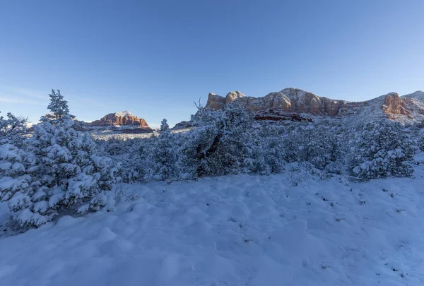 Sněhová Pokrývka Zimní Krajina Červené Skály Sedona Arizona — Stock fotografie