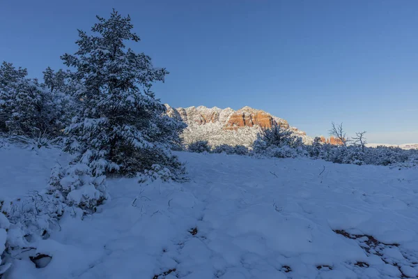 Paisaje Invernal Cubierto Nieve Las Rocas Rojas Sedona Arizona —  Fotos de Stock