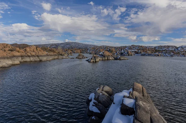 Panoramico Paesaggio Innevato Del Watson Lake Prescott Arizona Inverno — Foto Stock