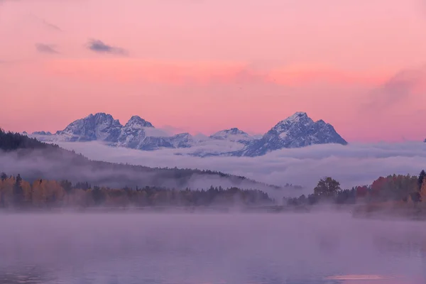 Uma Paisagem Reflexão Cênica Nascer Sol Nos Tetons Outono — Fotografia de Stock