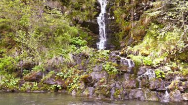 Ağır çekim. Küçük şelale ve akarsu ya da nehir 