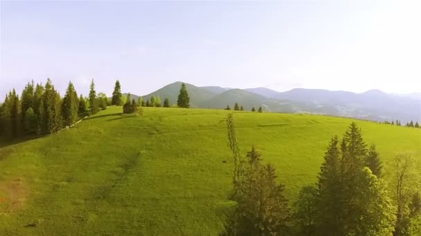 Antenne. Flug mit Wendemanöver über Berghügel — Stockvideo