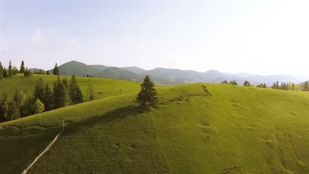 Εναέρια. Πτήση πάνω από τους λόφους του βουνού στη θερινή ημέρα — Αρχείο Βίντεο