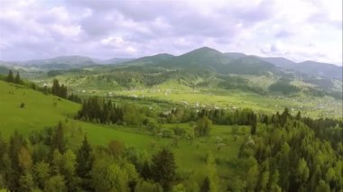   Hava. Yaz parlak dağ tepeler ağaçlarla üzerinde uçuş. Lataral