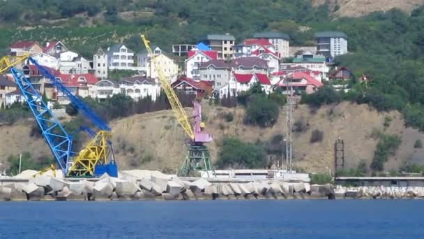 Industrial cranes in the sea — Stock Video