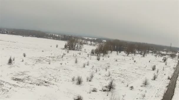 Aire invierno paisaje desde la altura. Vista de aves — Vídeos de Stock