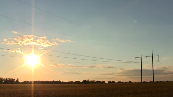 Sunset and power lines. PAL  Time lapse — Stock Video